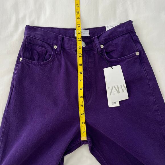Zara NWT High-Rise Full Length Wide Leg Raw Hem Purple Denim Jeans, Size 4 - Picture 9 of 15
